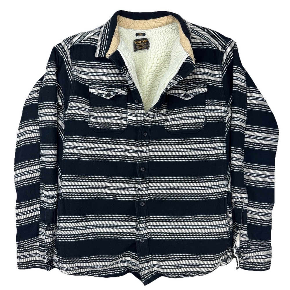 Burton Sherpa Lined Shacket Large Black White Aztec Stripe Heavy Lined Snowboard